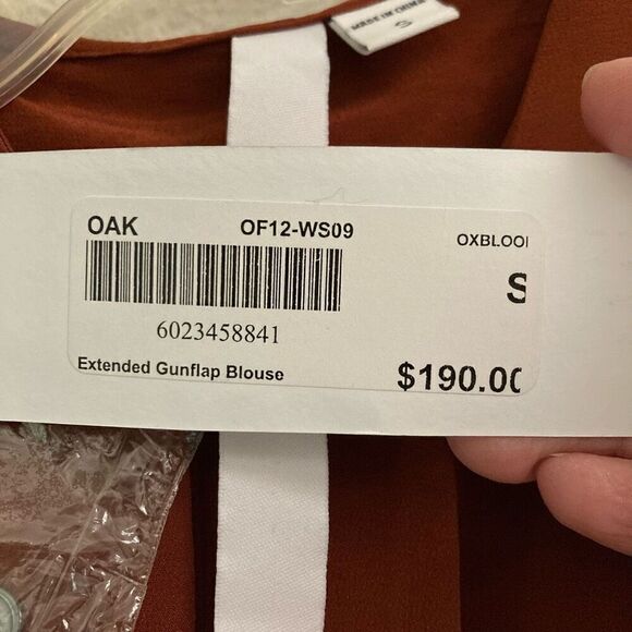 OAK Boutique Brand Silk Button Up Blouse Extended Gun Flap Blouse Oxblood Size S - Picture 10 of 12